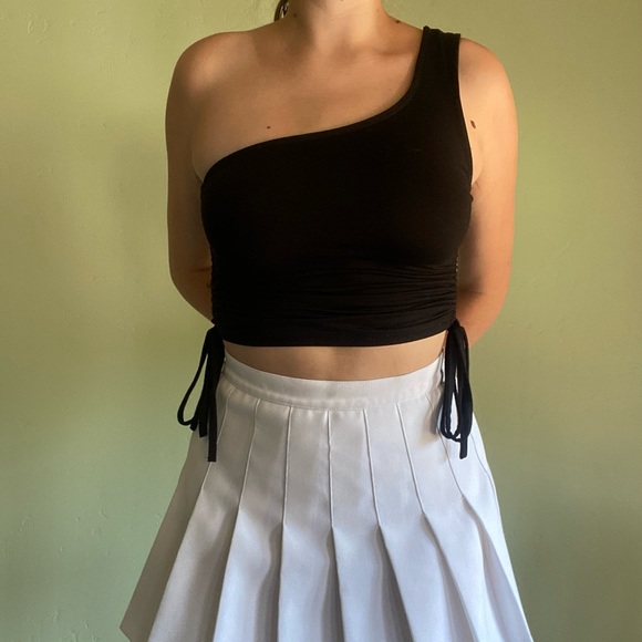 One shoulder adjustable length black drawstring tank top crop Small Forever 21 - Picture 1 of 4